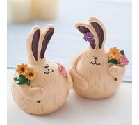 Resin Easter Bunny Statues Pair Cute Rabbit Figures for Garden Landscape Office Desk Decor Vintage Style 9cm-14cm Height(1)
