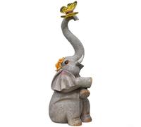 Resin Elephant Garden Statue, Solar Powered Light for Yard Decor | Solar Powered Resin Elephant Statue w/ Butterfly, Weather-Resistant Garden Ornament for Patio Lawn, Outdoor Landscape