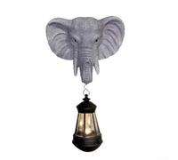 Resin Elephant Statue with Solar Powered Lantern for Garden, Weatherproof Outdoor Ornament for Patio Courtyard Lawn and Pathway Lighting