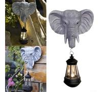 Resin Elephant Statue with Solar-Powered Lantern for Outdoor Garden, Patio, Lawn & Courtyard Decoration - Weatherproof Garden Sculpture, Grey (7.5