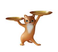 Resin Enchanting Cat Sculpture Organiser Cat Storage Tray Statue Home Decor for Living Room Office (Coffee)
