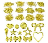 Resin Enclosed Parts, Metal, Summer, Ocean, Nautical Motif, Shell, Starry Moon, Heart, Sun, Tree, Gold, Mini Charms, Decorative Material, 300 Pieces (Heart Ribbon, Starfish)