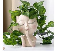 Resin Face Portrait Flower Pot Human Face Head Planter Pot Small Creative Flower Vase with Drainage Hole Indoor Outdoor Succulents Plants Pots for Home Desk Garden Decoration (Light color)