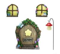 Resin Fairy Garden Tree Hanging Set with Glow-in-the-Dark Feature for Outdoor Landscaping Including 4 Whimsical Fairy Door Decor Pieces