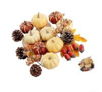 Resin Fake Pumpkins 69pcs with Maple Leaves | Realistic foam core, resin exterior, 7 pumpkins, 50 leaves, 10 , 2 cones, long-lasting appeal