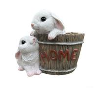 Resin Featuring Rabbit Silhouette and Drainage for Small Indoor For Plants Succulents Cacti and Herbs (White)