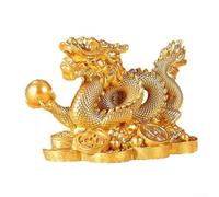 Resin Feng Shui Dragon Sculpture with Chinese Auspicious Symbolism for Positive Energy in Home and Office Decor (gold S)