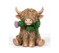 Resin Figurine 3D Brown Highland Cow With Thistle Tabletop Ornament Home Decor