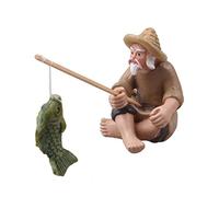 Resin Fisherman Figure,Mini Fisherman Figurine,Resin Fishing Old Man Statue,Small Fisherman Ornament,Chinese Mudman Sitting Crafts