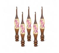 Resin Floral Crochet Hook Set - Ergonomic Wooden Handle with Handcrafted Flower Design, Comfortable Grip Crochet Needles for Knitting & DIY Craft Projects (Brown, 5.5 mm)