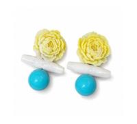 Resin Flower Earrings with Soft Gradient Yellow Peony Shape and Statement Earring Design, Alloy Jewelry Pair for Party Looks, Dates, and Outfit Accents Peony Dangle Earrings Floral Costume Jewelry Ear