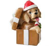 Resin For PUPPY Dog Figurine with Holiday Theme, Material for Office Desk Decoration, Cute Cartoon Style Statue for Seasonal Indoor Use (Gold)