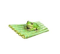 Resin Frog Decorative Accent on Raft for Pond, Water Feature, Bonsai, and Tabletop Display Styling, Green Figurine Ornament Floating Frog Statues Figurines Fish Tanks Aquarium Decor Raft Figurine Pond