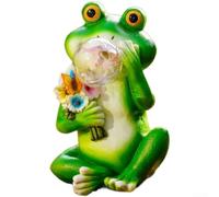Resin Frog Ornament Holding Flowers Solar Powered Light