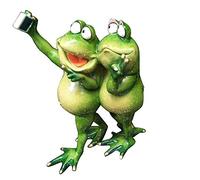 Resin Frog Sculpture Two Green Frog Selfie Figurine Decorative Frog Statue Home Office Desk Outdoor Garden Decor Ornament Art collection