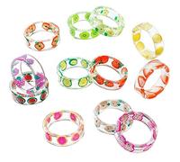 Resin Fruit Rings Set 12pcs Lovely Acrylic Ring Finger Cute Stackable Plastic Ring Jewelry for Women