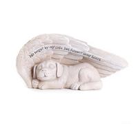 Resin garden dog memorial decoration featuring angel wings, outdoor pet remembrance statue built for durability, weather resistance and serene display