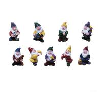 Resin garden gnome figurines designed for decorative placement in gardens, shelves, and workspaces to add charm and whimsy to any environment or display
