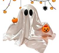 Resin Ghost Figurine - Adorable Ghost With Pumpkin for Shelf Decor | 5.91x14.17in Fabric+ABS Small Ghosts Ornament, Halloween Party Decoration for Bedside Nursery Dorm Tabletop