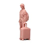 Resin Girl Figure in 1:64 Scale Pulling A Suitcase - Architectural Decoration, Unpainted
