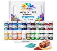 Resin Glory 24 Color Mica Powder Pigment Set (10g Each) - Epoxy Resin Dye Powder for Resin Art, Soap Making, Candle Making, Slime, Bath Bombs - Vibrant Pearlescent Pigment Colors for DIY Crafts