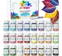 RESIN GLORY 24 Colors Mica Powder Set x10g - for Epoxy Resin, Soap Candle Making Dye, Nail Color, Bath Bombs Paint and Handmade Craft Colouring, Art Pigment - Metallic, Pearl, Sparkly