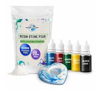 RESIN GLORY Eco Casting Kit - 1kg Water-Based Resin Casting Powder with 5-Color Liquid Pigments (10ml Each) - Non-Toxic Jesmonite-Style Kit for Trays, Coasters, Terrazzo, Marble & DIY Craft Moulds