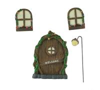Resin Glow Fairy Garden Decoration Set Includes Door Window and Lantern Pendants for Thematic Outdoor Indoor For Elf Display