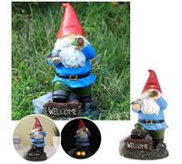 Resin Gnomes Garden Decor 7.1 Inch Tall Solar Funny Garden Gnomes Outdoor Gnome Statues Gift For Yard Patio Outside Gnome Colorful Ornament Set (Red, One Size)