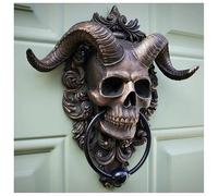 Resin Goat-Headed Crafts Satan Goat Baphomet Statue Ornaments Door Decor Hanging Plate Knocker Resin Crafts Religious Wall (Large Size)