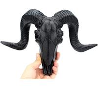Resin Goat Skull Head Wall Hanging Decor Succulent Long Horns Wall Decoration 3D Animal Head Skull Sculpture Figurines Crafts Ornament Home Room Nordic Style Artwork Props (Black)