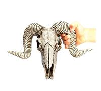 Resin Goat Skull Head Wall Hanging Decor Succulent Long Horns Wall Decoration 3D Animal Head Skull Sculpture Figurines Crafts Ornament Home Room Nordic Style Artwork Props (Gray)