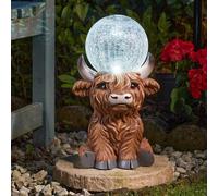 Resin Highland Cow Solar Powered Garden Ornament with Crystal Ball 36cm Marco Paul Multi One Size