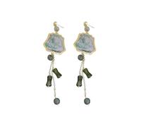 Resin ink painting bamboo leaves and bamboo joints earrings - unique style, high-end ear ornaments