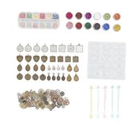 Resin Jewelry Making Kit, Resin Pendant Making Kit for Beginner, Reusable Silicone Mold Set with Dried Flowers and Gears, Easy to Demould DIY Craft Kit for Necklace and