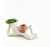 Resin Lazy Little Guy Succulent Pot, Funny Double Hole Planter with Drainag