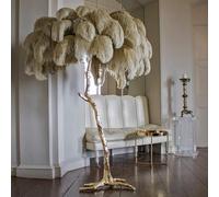 Resin LED Floor Lamp with Dimmable Natural Ostrich Feather - Modern Lighting for Living Room, Home & Office - Perfect for Reading