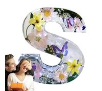 Resin Luminous Letter - Floral Alphabet Decoration, Pressed Style, Bright Artistic Design, Accent Piece, Personalized Initial Ornament, Elegant Es