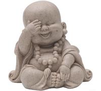 Resin Maitreya Buddha And Little Monk Statue For Zen Decor Desktop TV Cabinet Shelf Display Home Office Space(A)