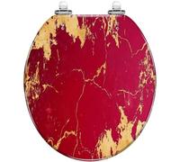 Resin Marble Toilet Seat Round Modern Maroon Red Gold Marble Veins Slow Quiet Close Quick-Release Easy Clean Install
