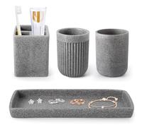 Resin Matte Gray Bathroom Toothbrush Cups Set with Holder and Tray, 4 Pcs Bathroom Accessories Set Counter Organizer for Sink Home Decor
