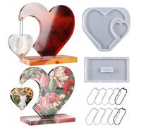 Resin Moulds Silicone, DIY Epoxy Resin Moulds, Double Heart Silicone Moulds for Resin Casting, 3D Photo Frame Resin Molds with 10 Bead Chains for Gift Making, Art Creation, Wedding and Home Decor
