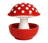 Resin Mushroom Bird Feeder,Large Capacity Multi-functional Dust Proof Feeding Station, Parrot Food Container(Red)