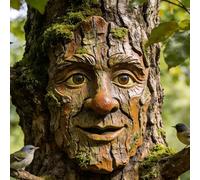 Resin Old Man Face Statue - Tree Faces Decor Outdoor For Garden And Yard | Outdoor Tree Figurine Wall Mount, Cute Whimsical Face | Perfect For Patio Walkway