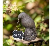 Resin parrot statue with welcome sign message board for garden outdoor decoration on patios lawns and walkways (Grey Parrot)