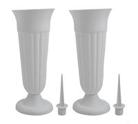 Resin Plastic Flower Pot for Grave Sweeping, Memorial Vase with Pointed Tips for Cemetery Burial Sites, Weatherproof Decor for Monuments, White and Dark Green, 2 Pack(white)