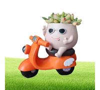 Resin Pot,Cool Small Flowerpot | Ride On A Motorcycle Face Flower Pot,Cute Ventilation Plants Pot Originality Riding Green Plant Ornaments for Desktop Decor