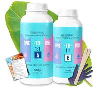 Resin Pro® Transparent Epoxy Resin 1:1 for Jewelry Making, Artistic Creations, Easy to Use and Moisture Resistant, 1 Kg, Suitable Resin for Beginners.