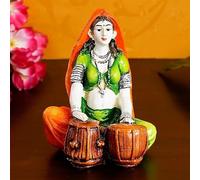 Resin Rajasthani Woman Statue Playing Tabla Showpiece for Home Decor