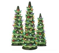 Resin Retro Christmas Tree that Lights Up - Hand-Painted Tabletop Tree with Nostalgic Glow, for Home, Office, Mantel Holiday Decorations (3pcs)